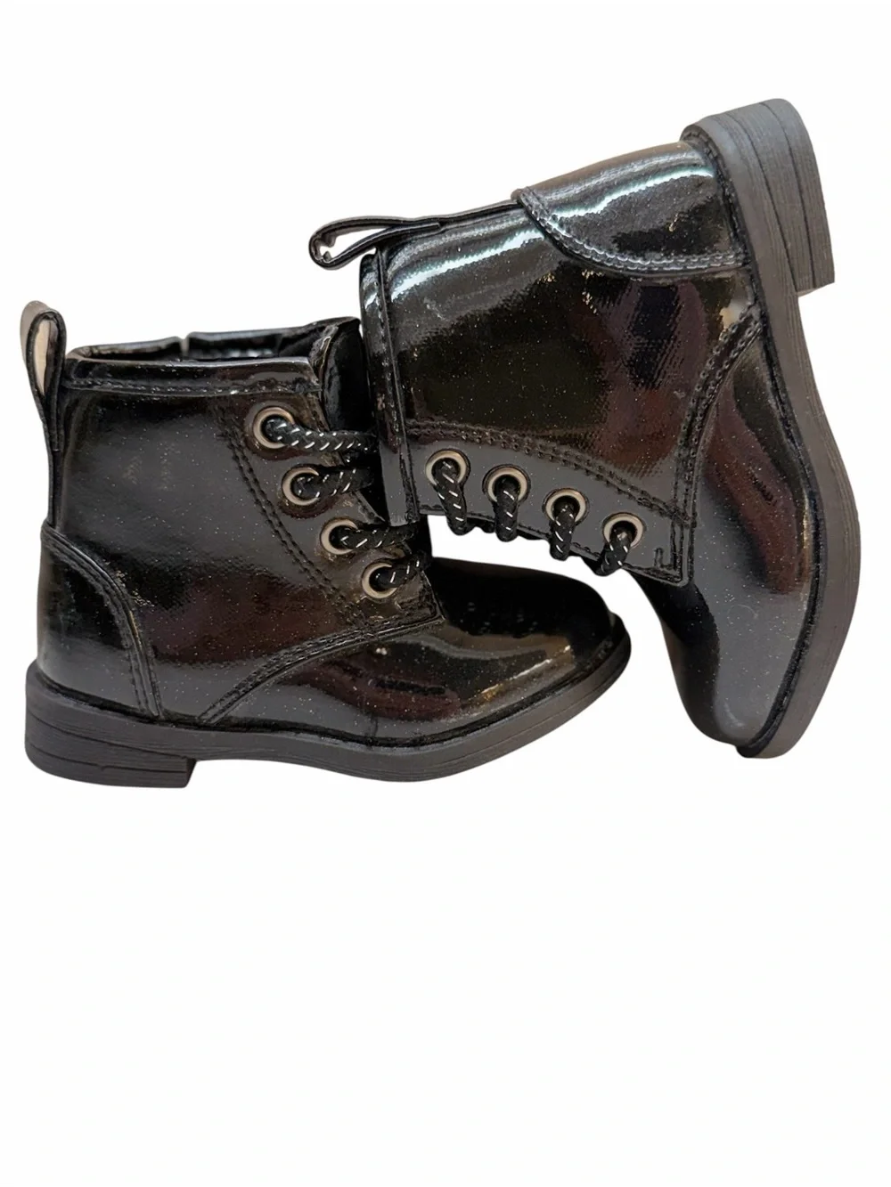 Lucky Brand Kristen Black Glitter Combat Boots Youth Size 6 NWOB